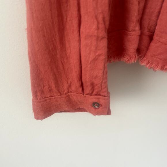 Free People Orange Oversized Long Sleeve Lace Top Sz XS - Picture 5 of 6